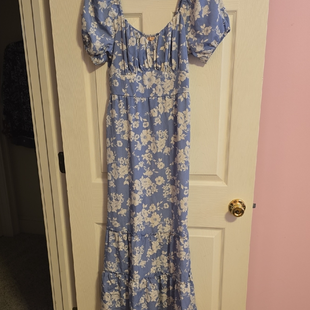 Chic Floral Blue Maxi‎ Dress
